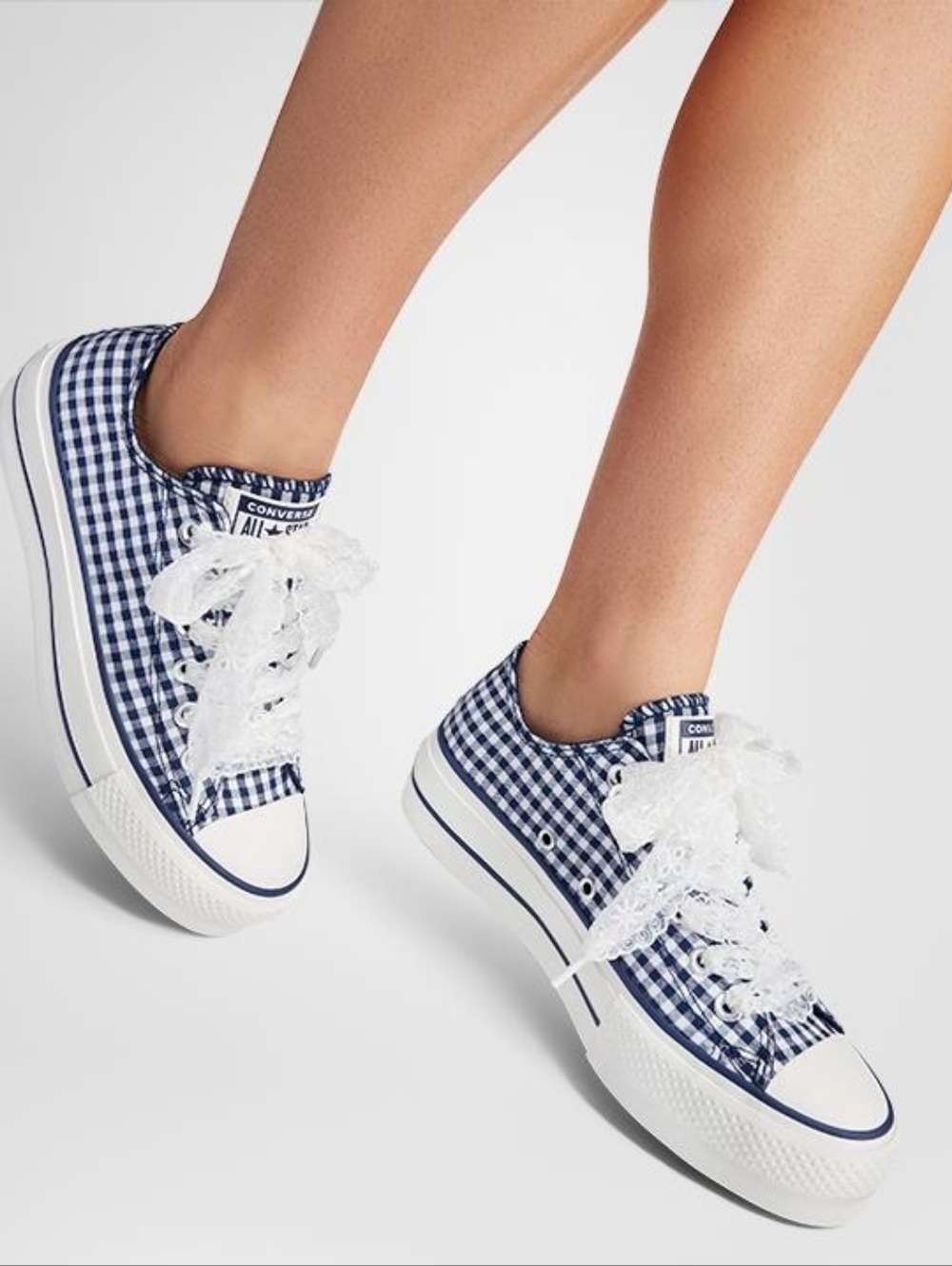 Converse Women's Navy Gingham Low Top Sneakers